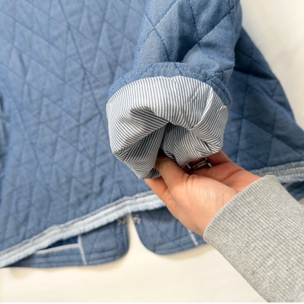 Talbots Quilted Chambray Jacket Size 12 Blue Tweed Trim Cropped - Picture 13 of 15